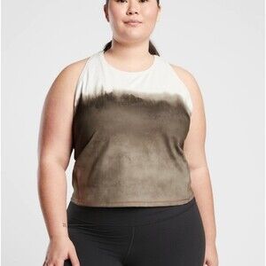 Athleta Crop Tank Top Shanti Watercolor Stripe Neutral Mortar Mushroom Size 1X
